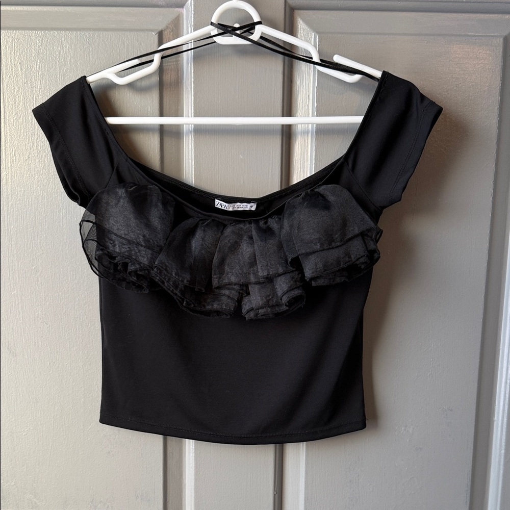 Zara Black Ruffled Crop Top